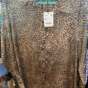 Men's Leopard Print Button-Up Shirt - Tan/Black